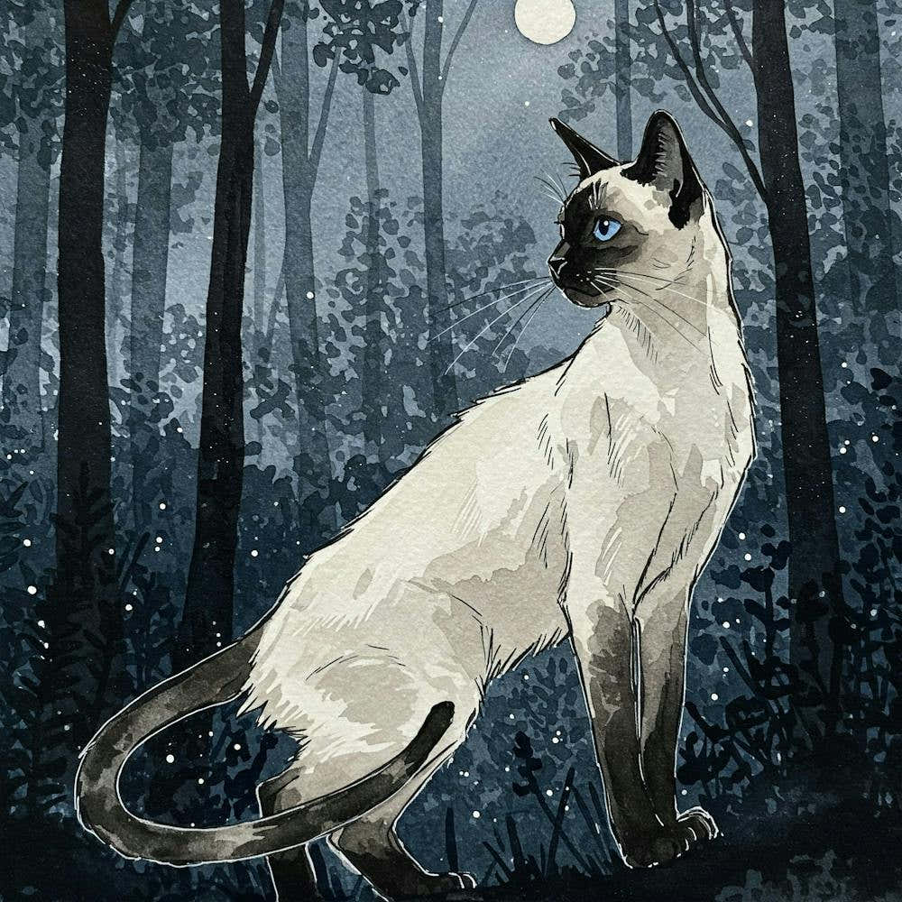 Siamese cat in hunting in the middle of night