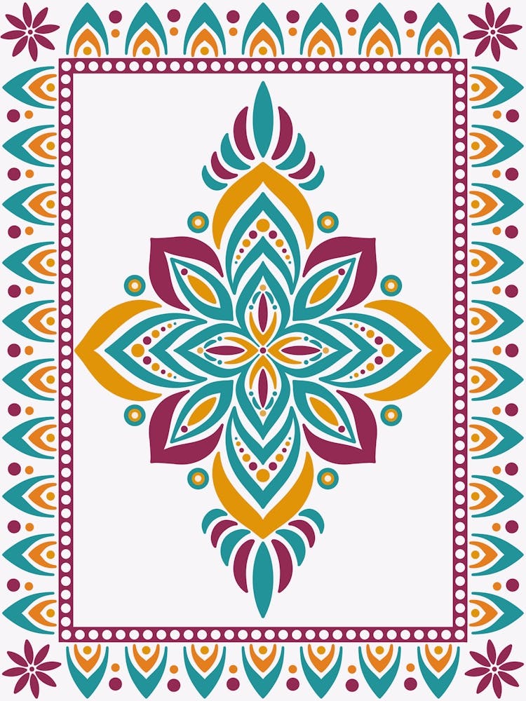 WA240010 - Vibrant Teal and Maroon Mandala - Colorful Bohemian Art