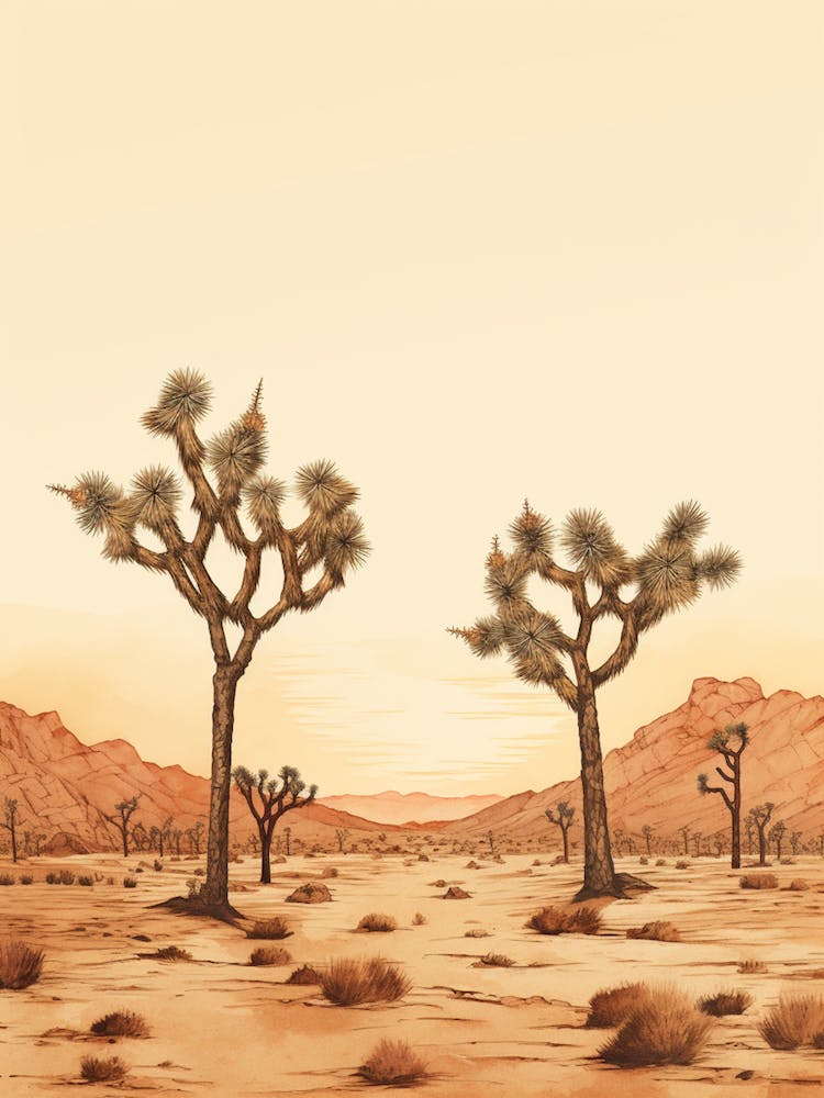 Minimalist Joshua Trees At Dawn In Desert Line Art 3