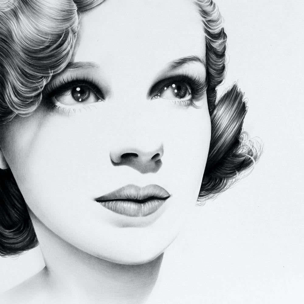 Judy Garland The Wizard of Oz Pencil Drawing Portrait Minimal Black and White
