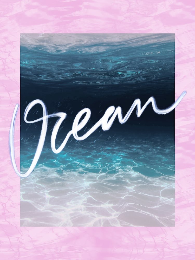Ocean. Deep Blue and Pink. Minimalist Collage