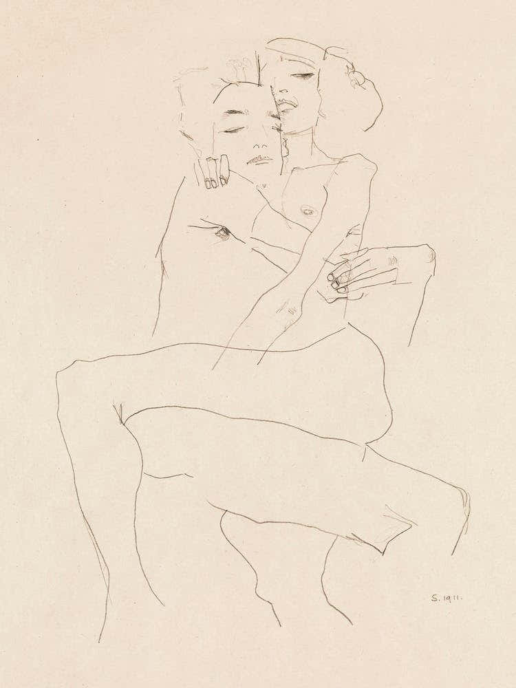 Naked Man and Woman; Couple Embracing (1911), Egon Schiele