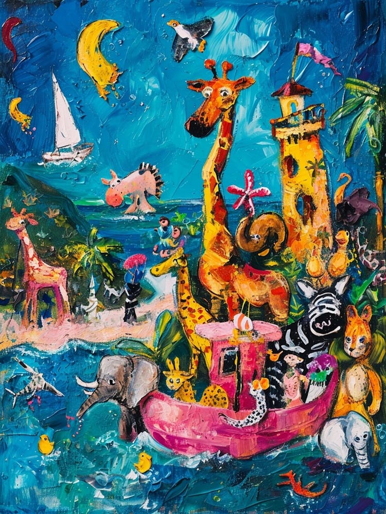 Safari Animals Kitsch Painting 1