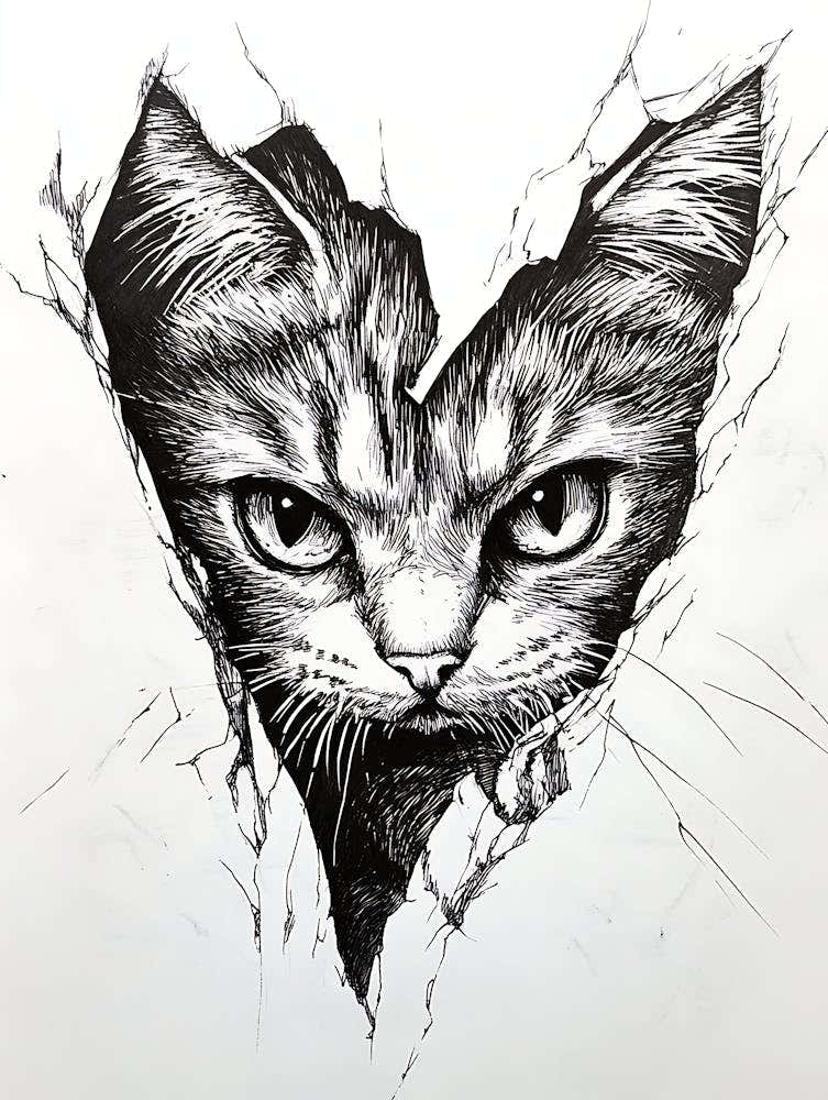 Angry Cat Watching from Wall Hole 15