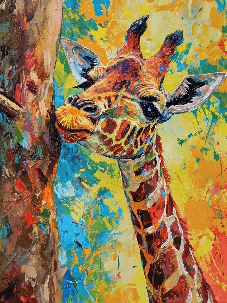 Giraffe Against The Tree 3