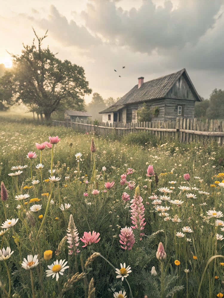 Vintage Rustic Countryside Meadow Wildflowers