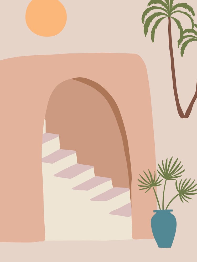 Stairway To The Desert. Egypt - boho travel pastel vector minimalist poster