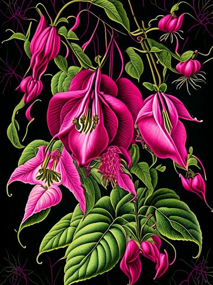 Fuchsia 3 Floral Botanical Vintage Poster Flower