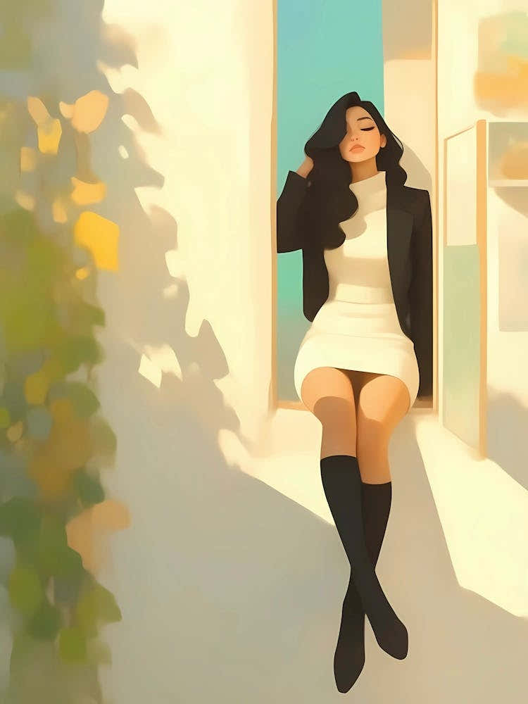 Girl Sitting On A Window