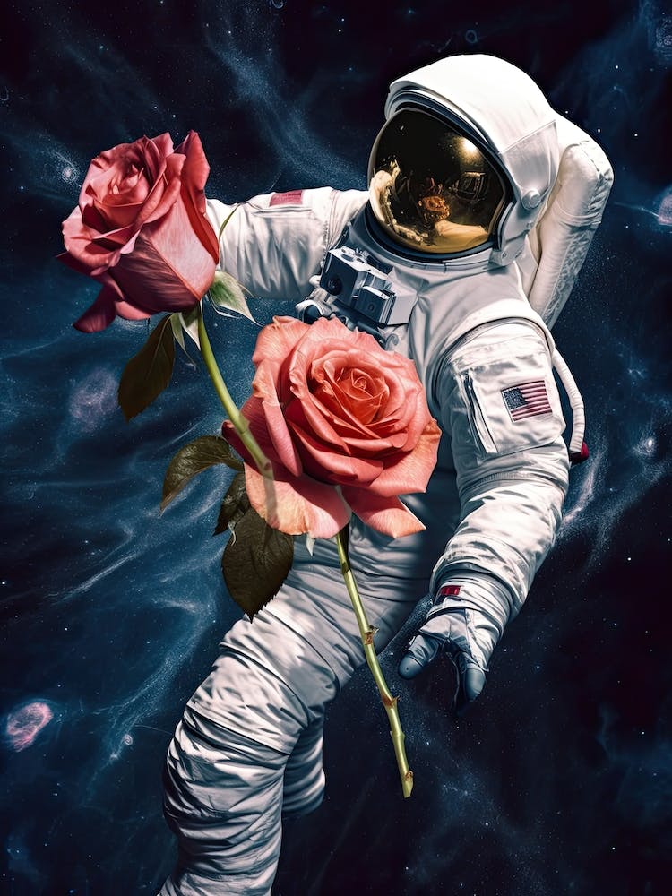 Astronaut With A Bouquet Of Flowers 7