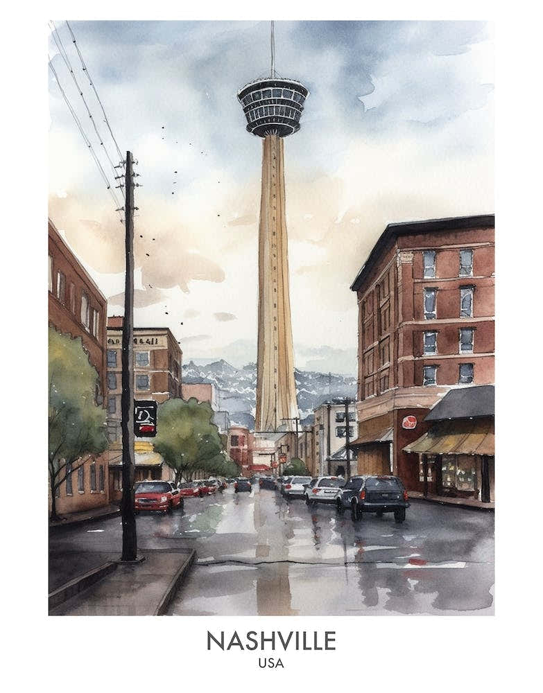 Nashville Watercolour Travel Poster 3