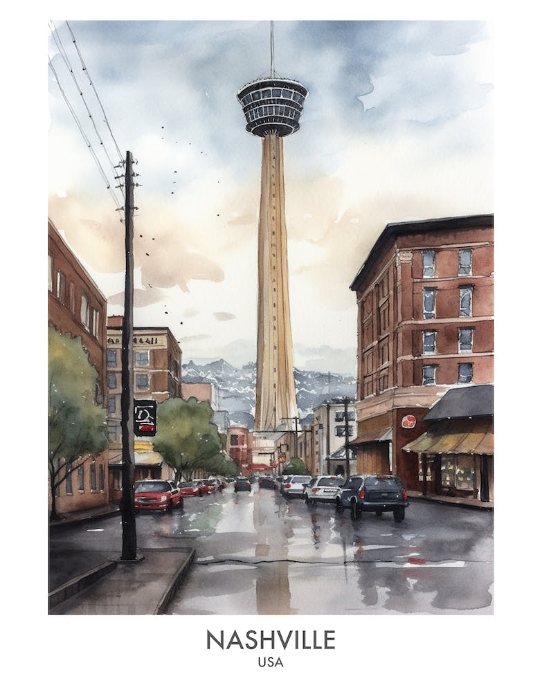 Nashville Watercolour Travel Poster 3