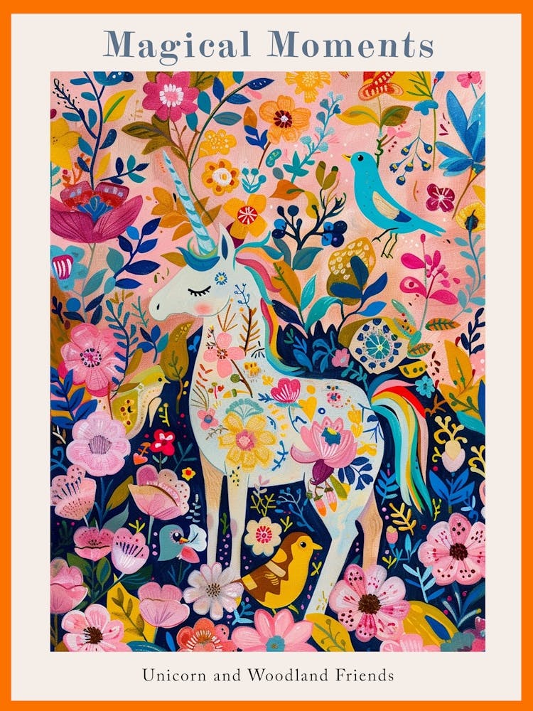 Unicorn With Woodland Friends Fauvism Inspired 3 Poster