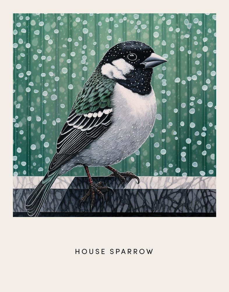 Ohara Koson Inspired Bird Painting House Sparrow 1 Poster