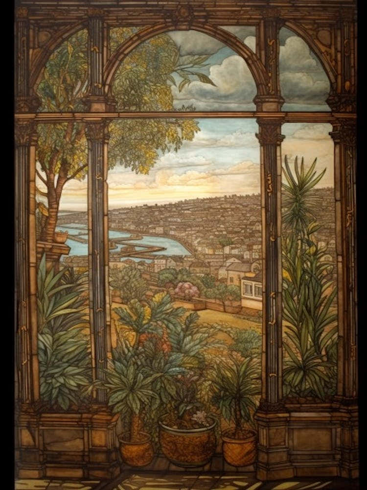 A Window View Of San Francisco In The Style Of Art Nouveau 1