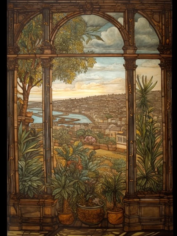 A Window View Of San Francisco In The Style Of Art Nouveau 1