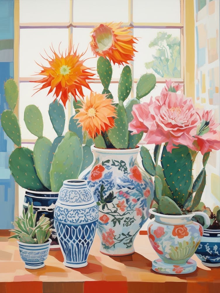 Cactus Painting Maximalist Still Life Acanthocalycium Cactus 5