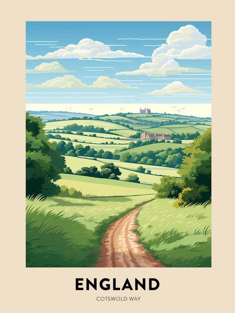 Cotswold Way England 2 Vintage Hiking Travel Poster