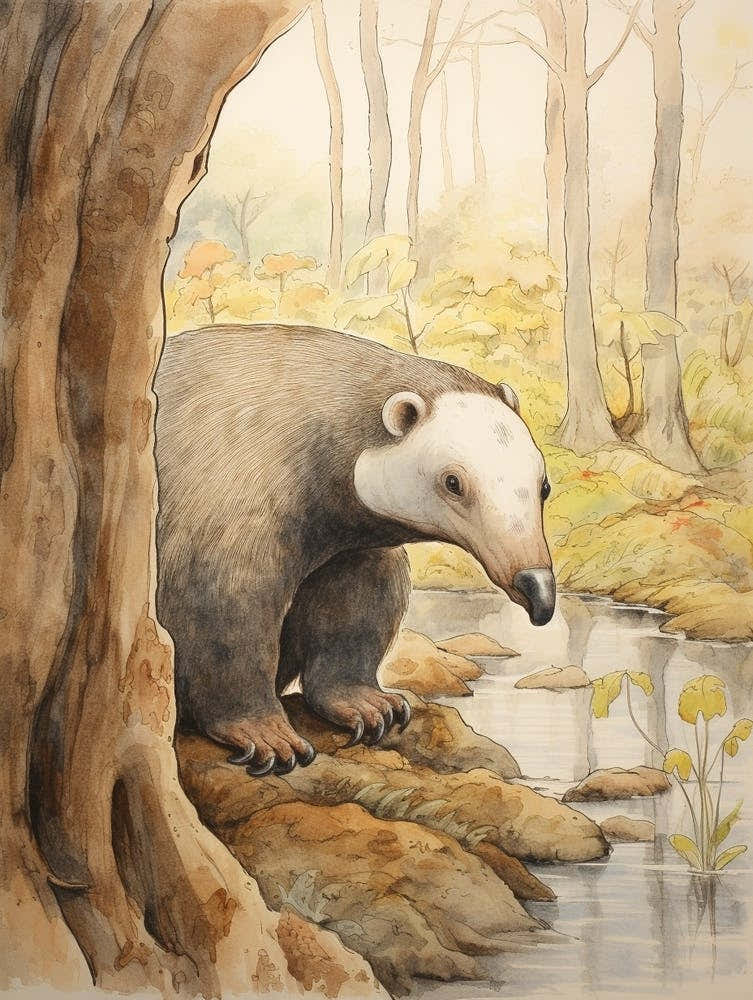 Storybook Animal Watercolour Anteater