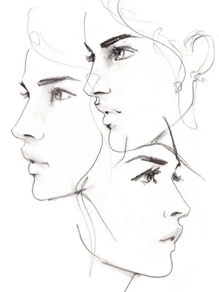 Three Women In Profile Line
