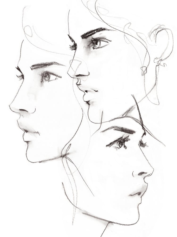 Three Women In Profile Line