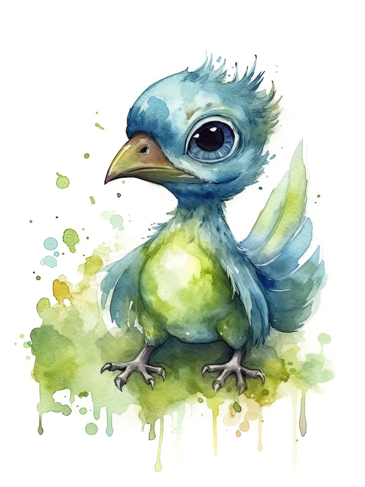 Archaeopteryx Cute Dinosaur Watercolour 1