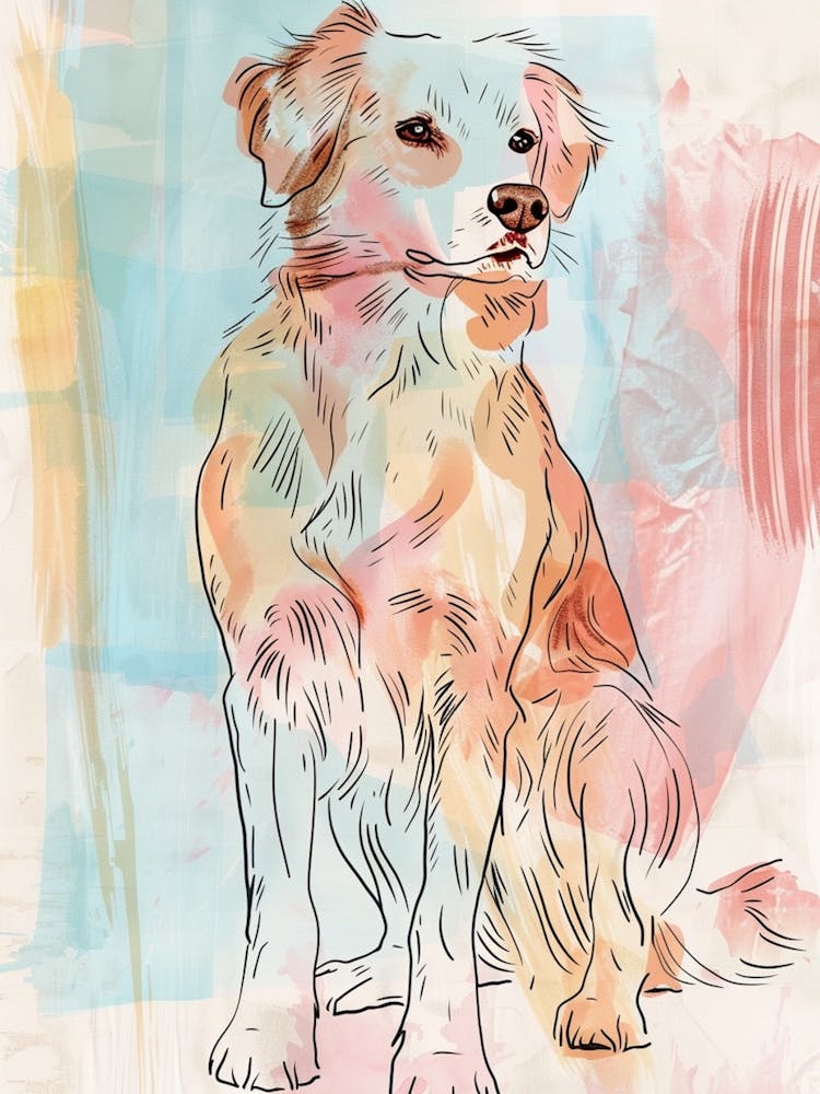 Pastel Nova Scotia Duck Tolling Retriever Dog Pastel Line Illustration 2