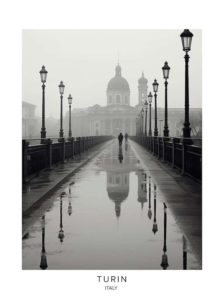 Poster Of Turin, Italy, Black And White Analogue Photography 1