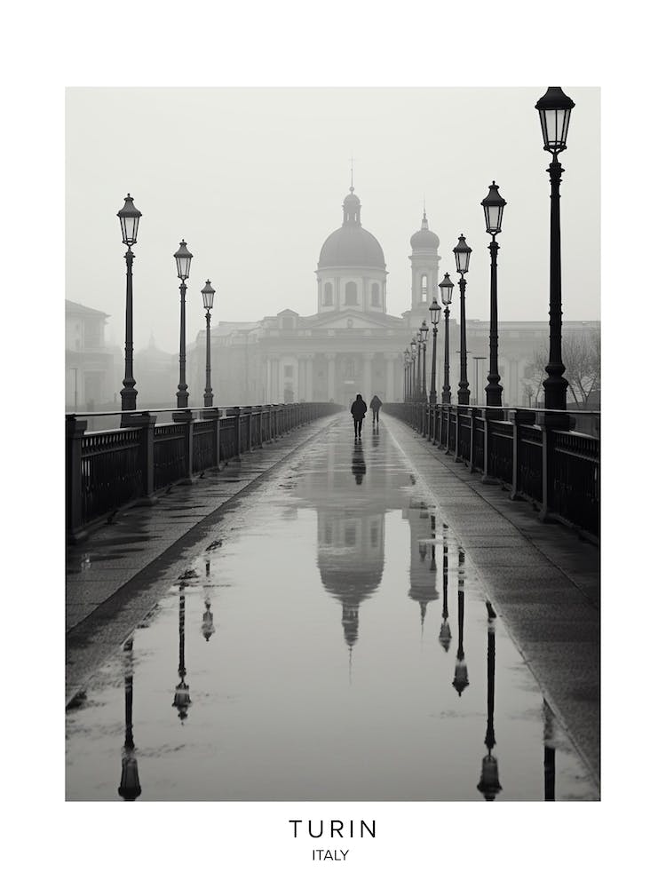 Poster Of Turin, Italy, Black And White Analogue Photography 1
