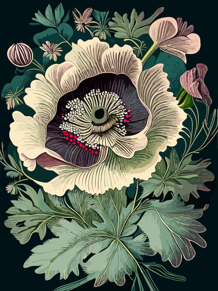 Anemone Wildflower Vintage Botanical 1