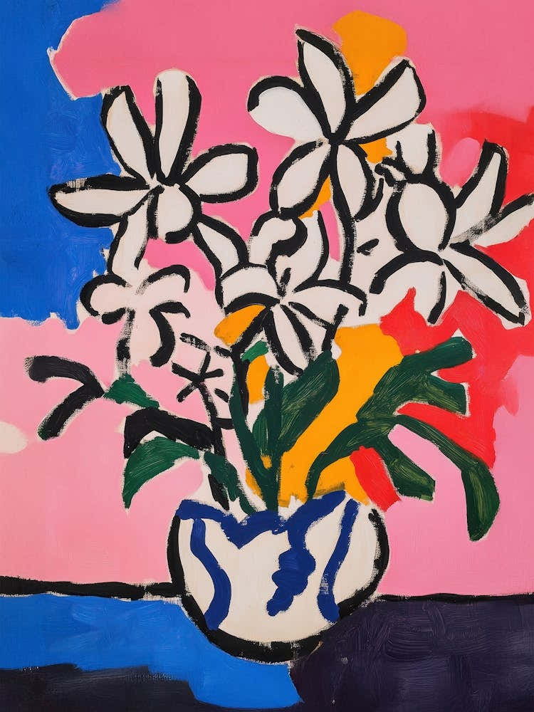 Colorful Flowers In A Vase Matisse Inspired