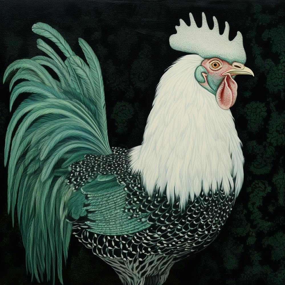 Ohara Koson Inspired Bird Painting Rooster 1 Square