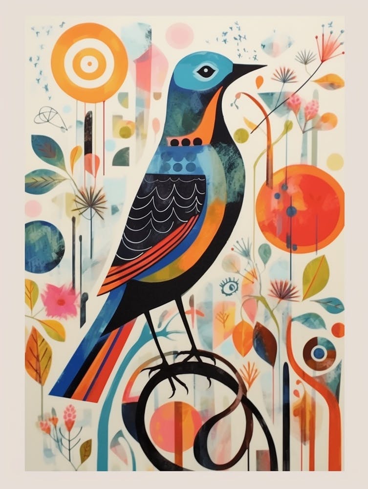 Colourful Scandi Bird Hermit Thrush 3