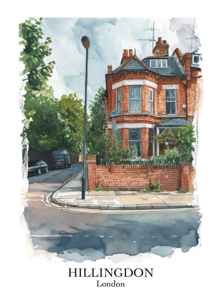 Hillingdon London Borough   Street Watercolour 4 Poster