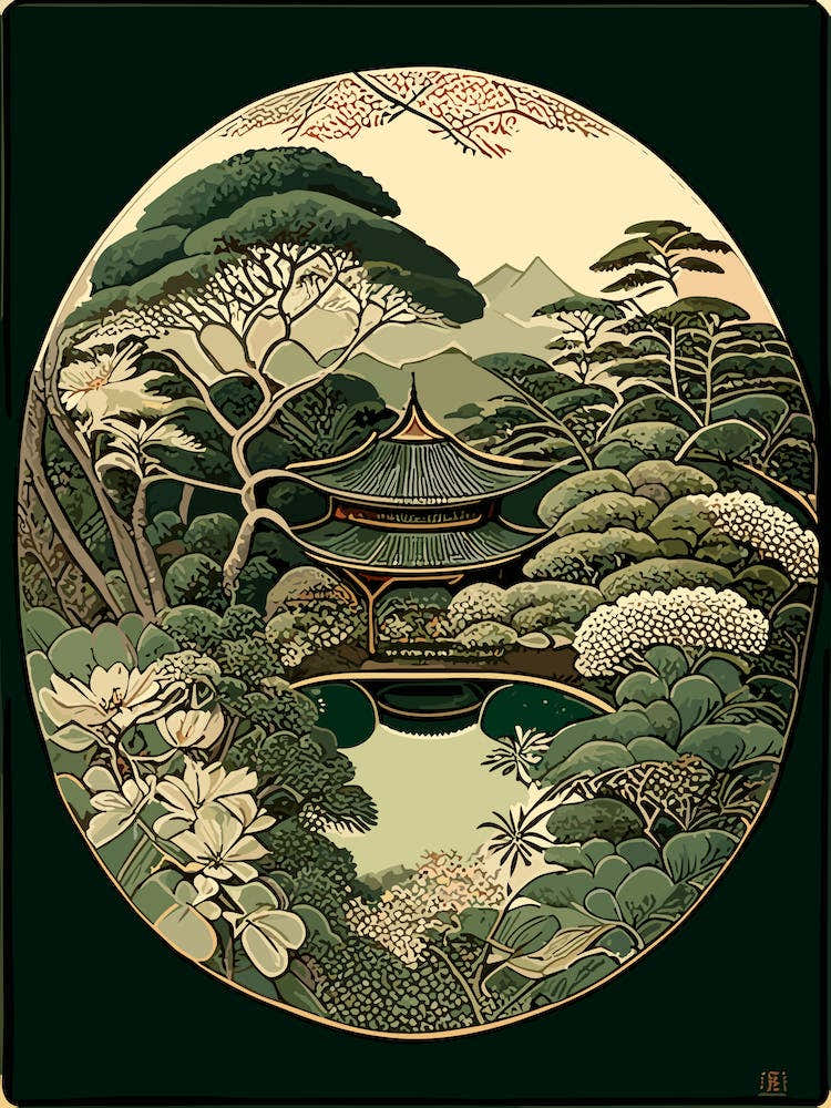 Ginkaku Ji, 1 Japan Vintage Botanical