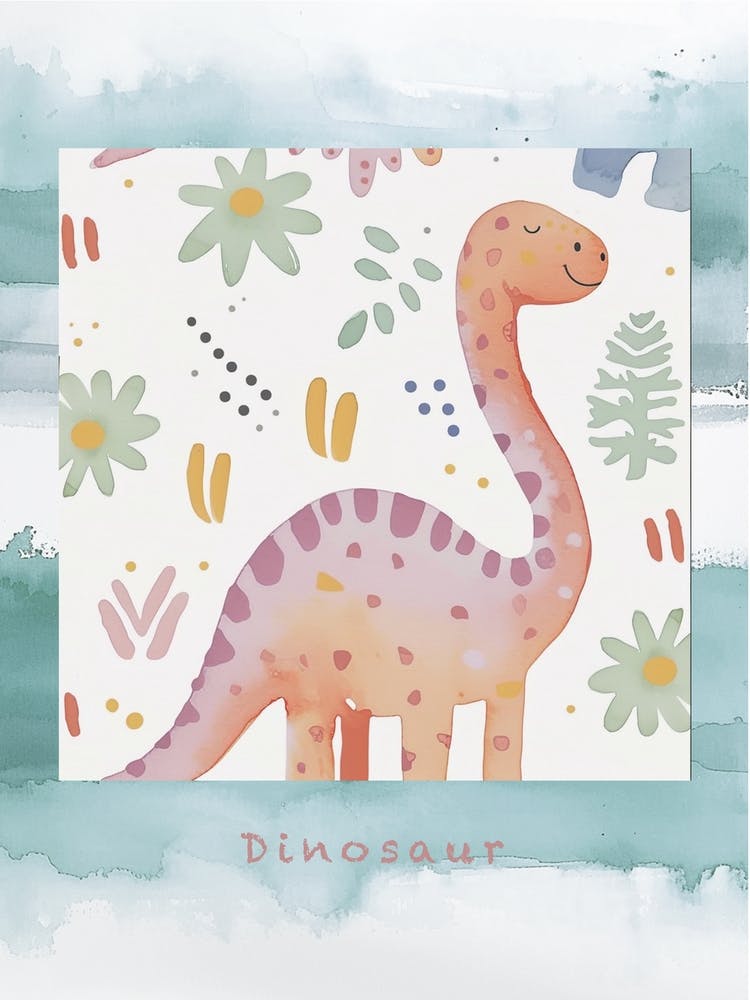 Cute Muted Pastels Pattern Dinosaur 2 Poster