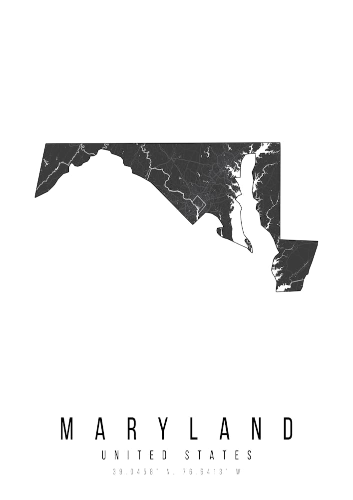 Maryland Mono Black And White Modern Minimal Street Map