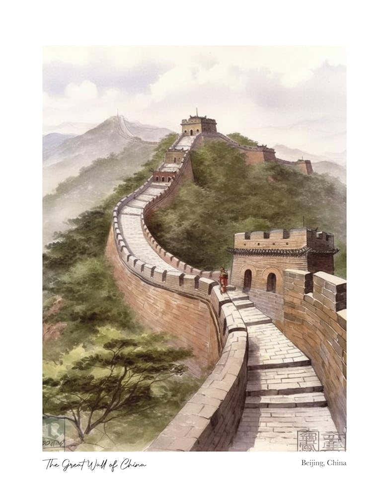The Great Wall Of China 3 Watercolour Travel Poster