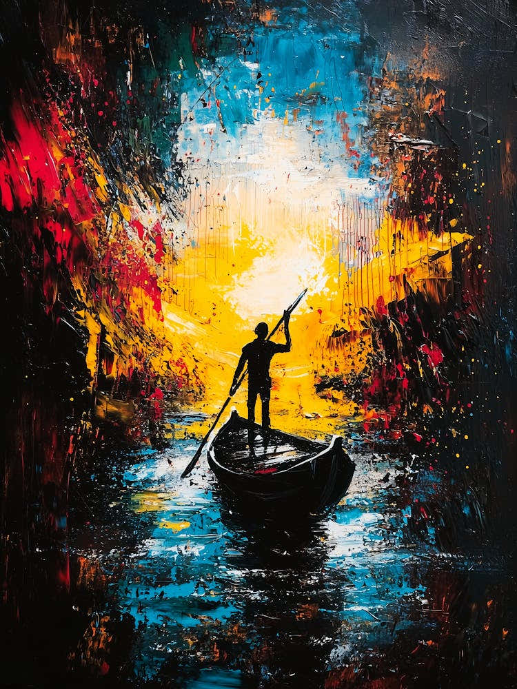 Voyage Into Light – Expressionist Abstract River Poster