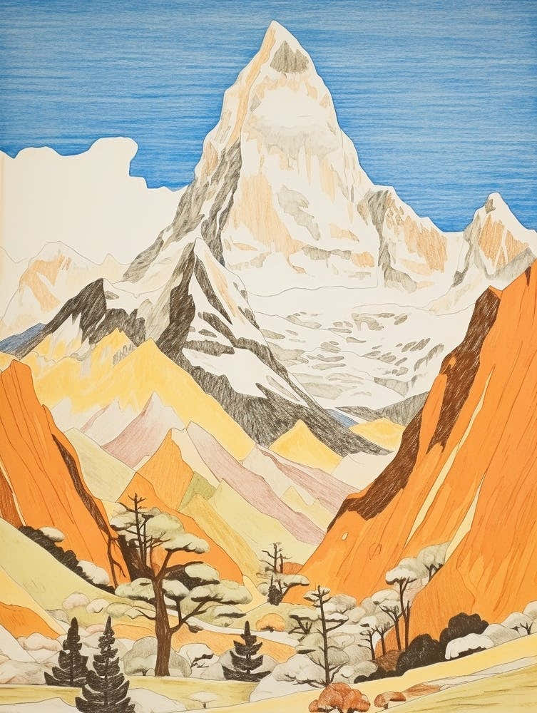 Ama Dablam Nepal 1 Colourful Mountain Illustration