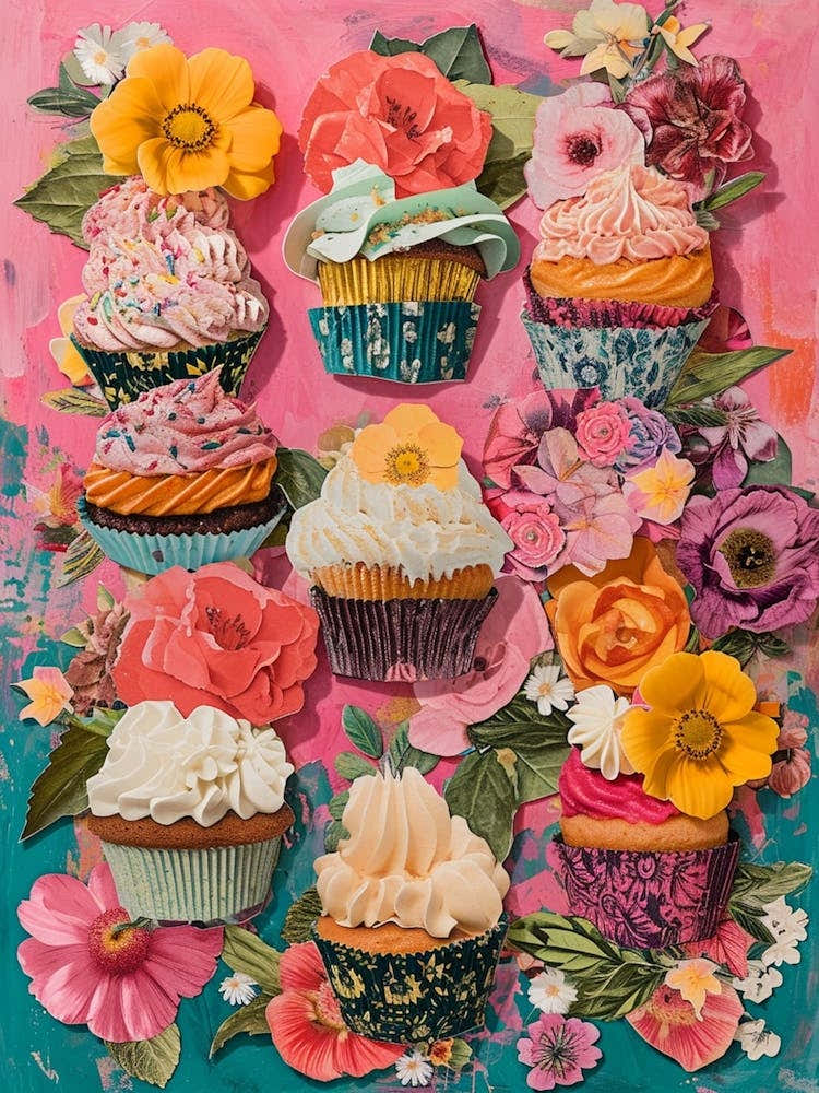 Kitsch Retro Cupcake Collage 1