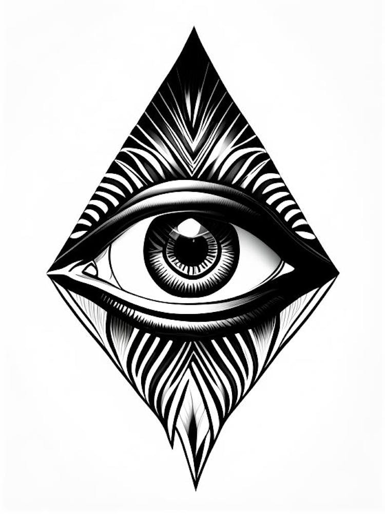 Intuition, Symbol, Third Eye Simple Black & White Illustration 5