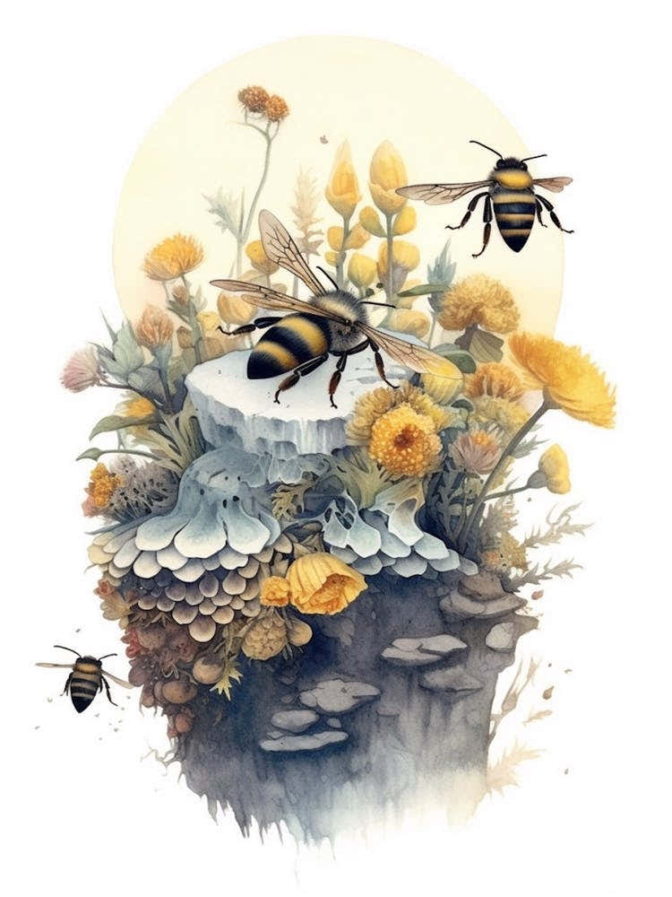 Four Banded Flower Bee Beehive Watercolour Illustration 2