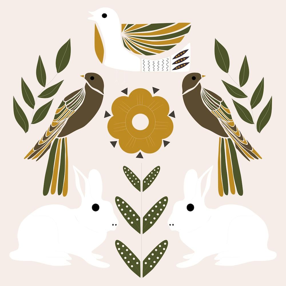 Folkie Rabbits And Birds 1