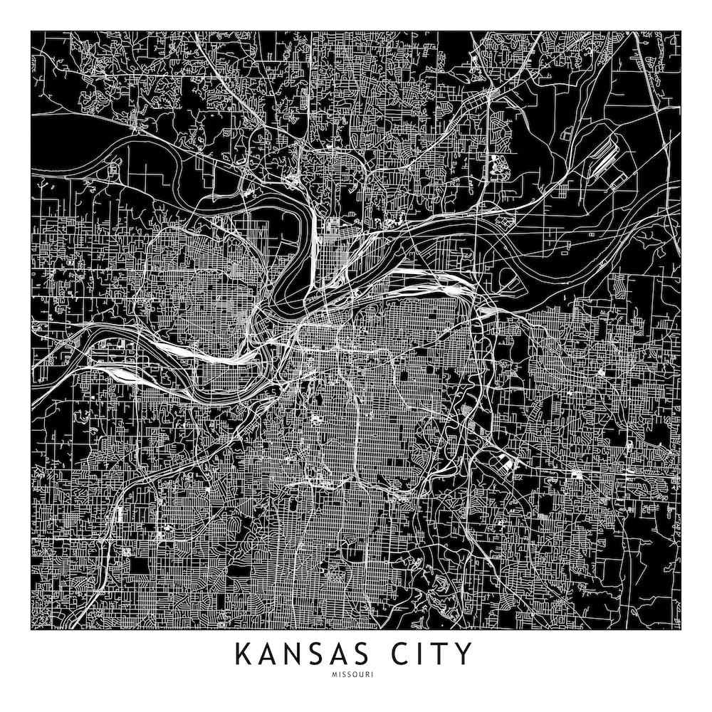Kansas City Black And White Map Square