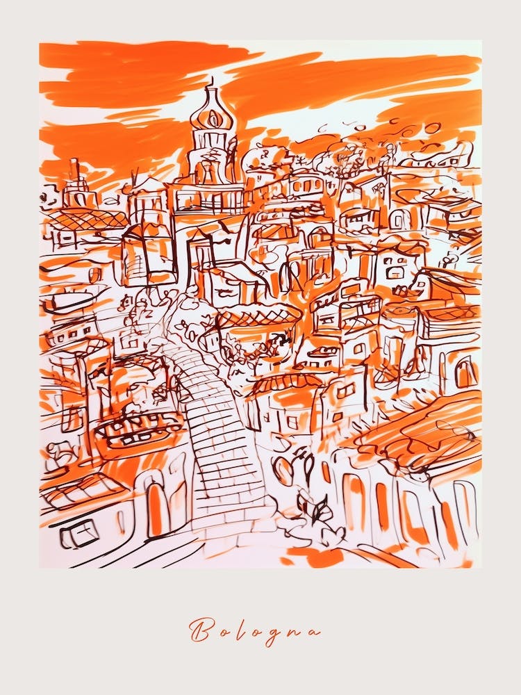 Bologna Italy Orange Drawing Poster