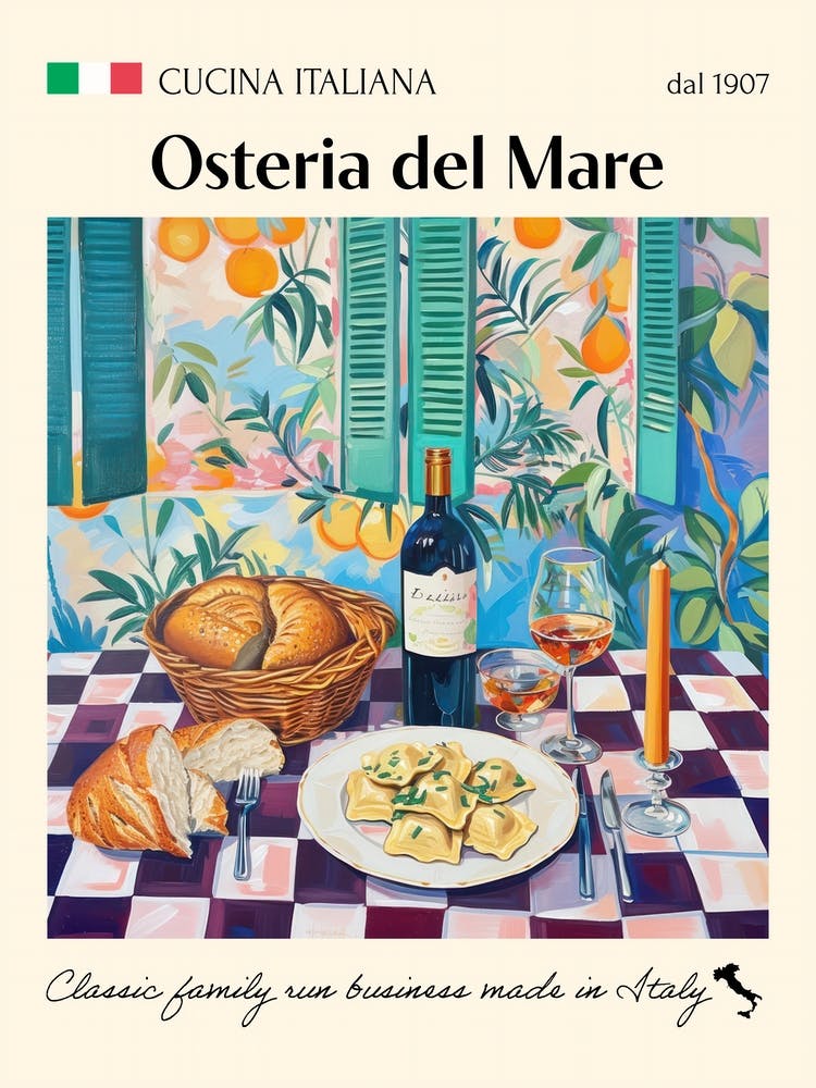Osteria Del Mare Trattoria Italian Poster Food Kitchen