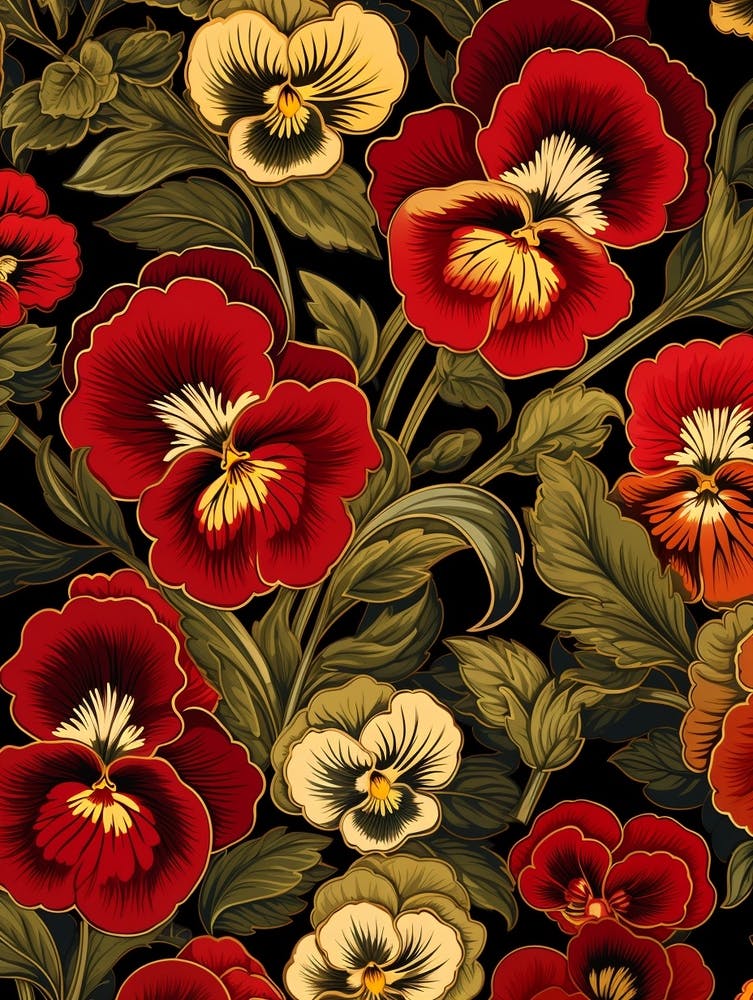 Winter Pansy 2 William Morris Style Winter Florals