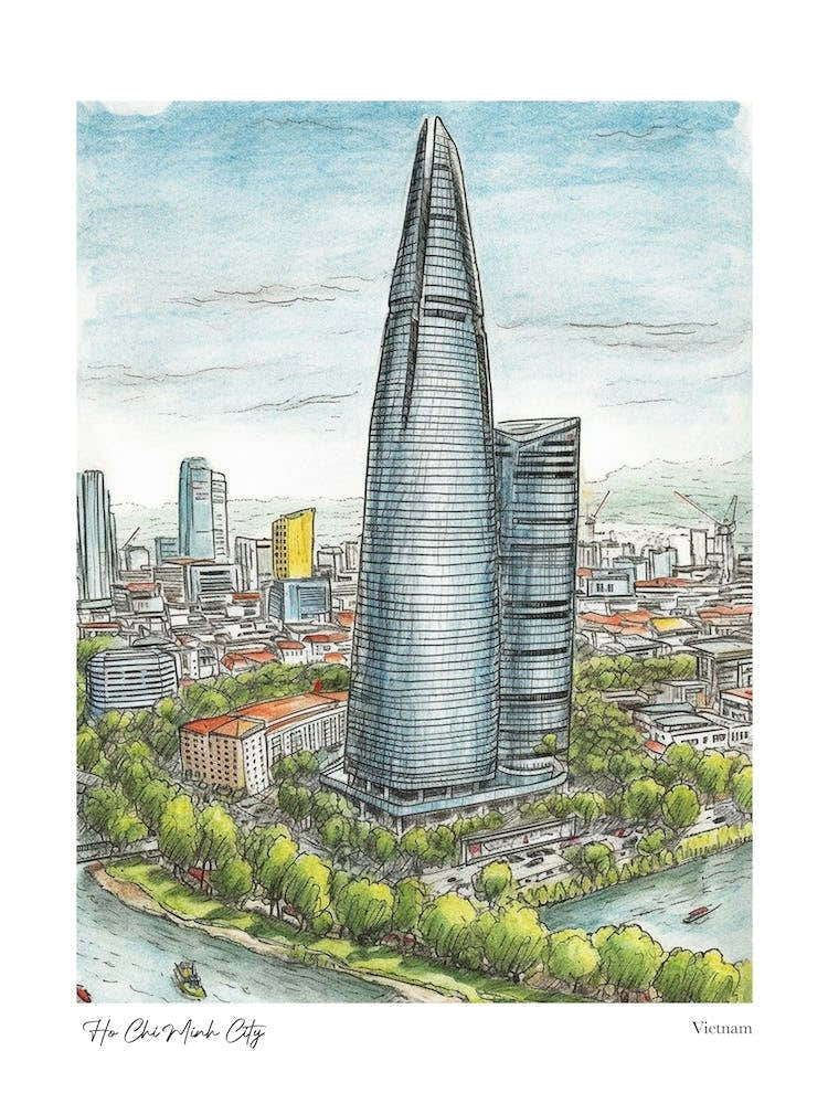 Ho Chi Minh City Vietnam Drawing Pencil Style 1 Travel Poster