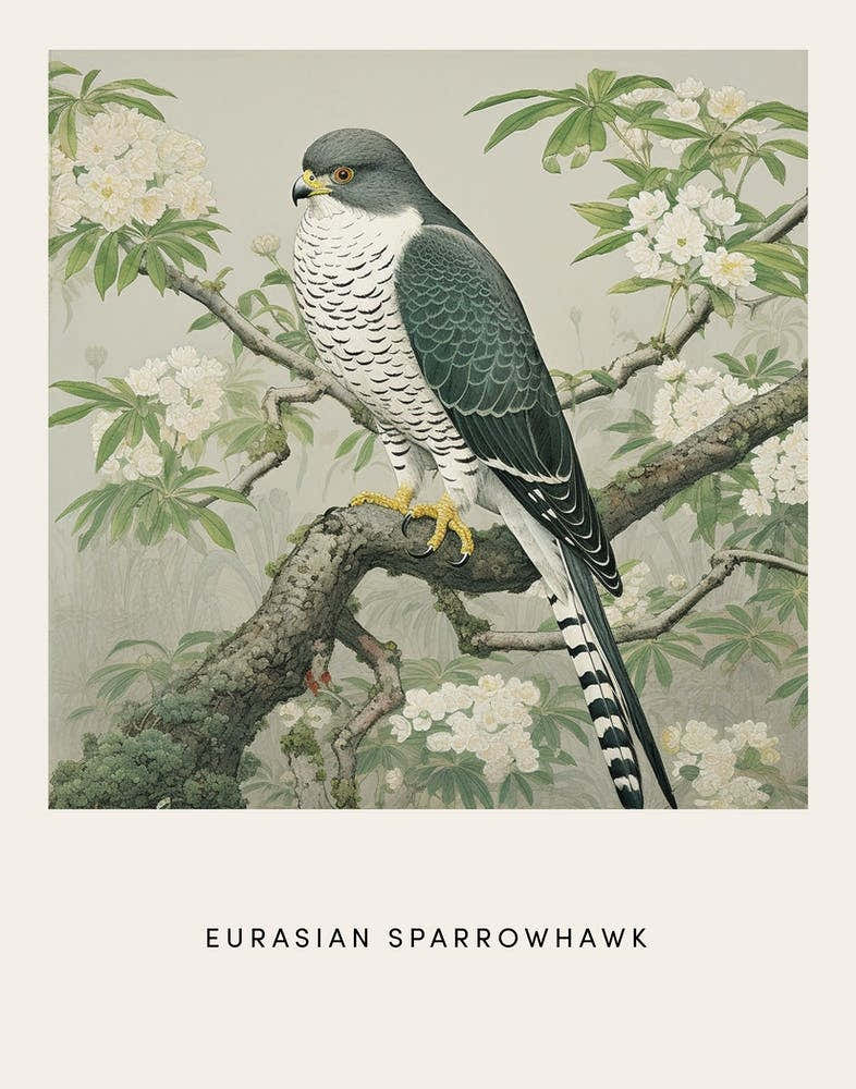 Ohara Koson Inspired Bird Painting Eurasian Sparrowhawk 1 Poster